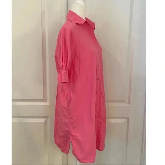 COS Pink Cotton Oversized Button Front Shift Shirt Dress - Picture 3 of 8